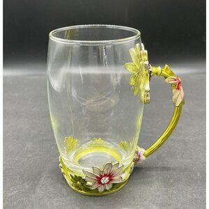 ARC of France Clear Glass Coffee Tea Cup Glass Jeweled Enameled Flowers